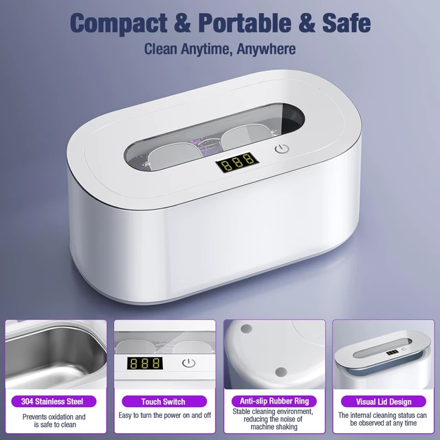 Alt view image 7 of 7 - Ultrasonic Jewelry Cleaner, 48KHz Sonic Cleaner for Rings Glasses Retainers | 30W Ultrasonic Cleaner with Dual Cleaning Modes, 304 Stainless Steel Tank 12oz, 3 LED Light, Ideal Gift for Women Mom Wife