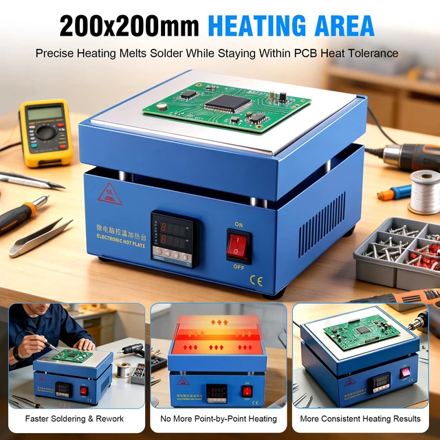 Alt view image 2 of 7 - 850W Soldering Hot Plate 200x200mm LED Electric Preheat Rework Station | Soiiw 110V LED Microcomputer Electric Welder Hot Plate Rework Heater for PCB Rework Phone Screen Repair Welding Lab Heating