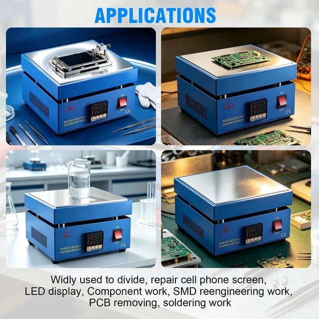 Alt view image 5 of 7 - 850W Soldering Hot Plate 200x200mm LED Electric Preheat Rework Station | Soiiw 110V LED Microcomputer Electric Welder Hot Plate Rework Heater for PCB Rework Phone Screen Repair Welding Lab Heating