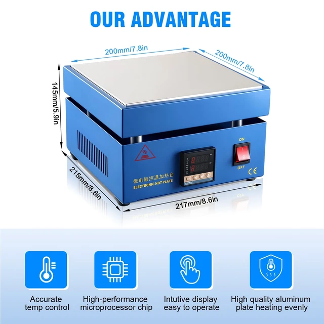 Alt view image 3 of 7 - 850W Soldering Hot Plate 200x200mm LED Electric Preheat Rework Station | Soiiw 110V LED Microcomputer Electric Welder Hot Plate Rework Heater for PCB Rework Phone Screen Repair Welding Lab Heating