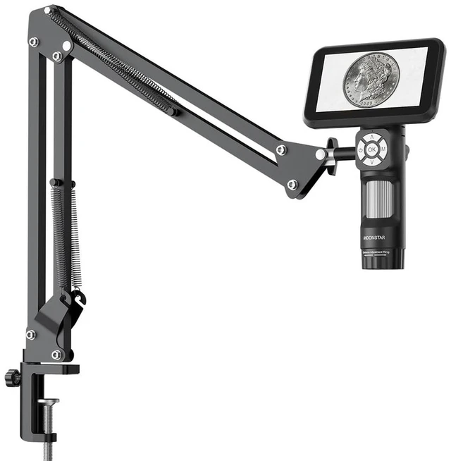 Main image of Andonstar AD115-Arm 5 inch LCD Digital Microscope with Flex Boom Arm Stand for Adults and Kids, Electronics Soldering Microscope for PCB Solder, Handheld Coin Magnifier with LED Lights