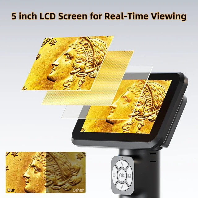 Alt view image 2 of 7 - Andonstar AD115-Arm 5 inch LCD Digital Microscope with Flex Boom Arm Stand for Adults and Kids, Electronics Soldering Microscope for PCB Solder, Handheld Coin Magnifier with LED Lights