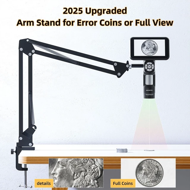Alt view image 3 of 7 - Andonstar AD115-Arm 5 inch LCD Digital Microscope with Flex Boom Arm Stand for Adults and Kids, Electronics Soldering Microscope for PCB Solder, Handheld Coin Magnifier with LED Lights