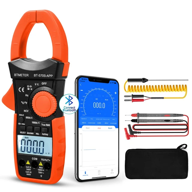 Main image of BTMETER Digital Clamp Multimeter BT-570S-APP, 6000 Counts TRMS Clamp-on Ammeter Auto Ranging Voltage Tester Measure AC DC Volt Amp Ohm NCV Temperature Capacitance