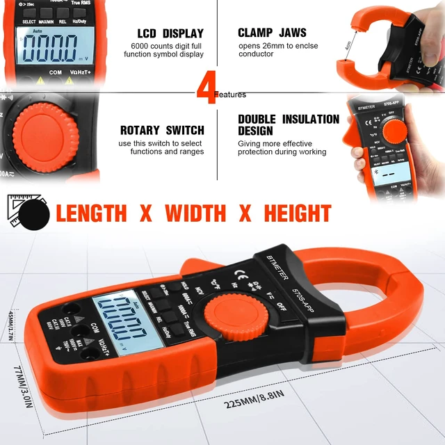 Alt view image 4 of 7 - BTMETER Digital Clamp Multimeter BT-570S-APP, 6000 Counts TRMS Clamp-on Ammeter Auto Ranging Voltage Tester Measure AC DC Volt Amp Ohm NCV Temperature Capacitance