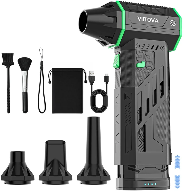 Main image of VIITOVA Electric Compressed Air Duster, 180000 RPM, 3-Speed, Rechargeable | Portable Handheld Mini Air Blower, 4 Nozzles, 2 Brushes & Storage Bag, Works for PC, Keyboard, Car & Outdoor Cleaning