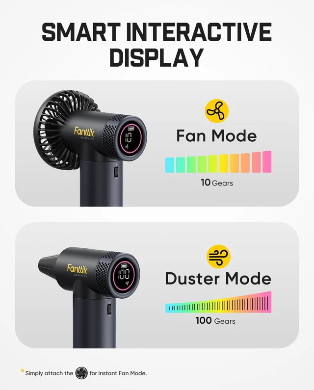 Alt view image 7 of 7 - Fanttik Gust B11 Mix Pro 2-in-1 Electric Air Duster & Portable Fan | 130000RPM Brushless Motor, 100-Speed Adjustable, One-Tap Booster, Rechargeable Blower for PC, Electronics & Outdoor Cooling