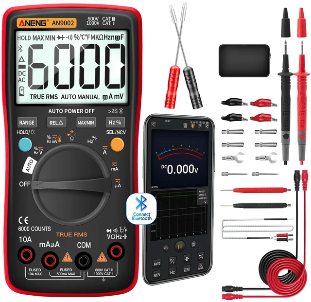 Main image of ANENG Bluetooth Multimeter, TRMS 6000 Count Auto Range AC/DC Digital Tester | Ohm Volt Meter Measures AC/DC Voltage,Current,Resistance,Capacitance, continuity,Diodes,Temperature for Automotive