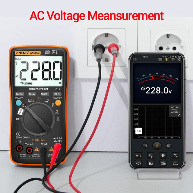 Alt view image 5 of 7 - ANENG Bluetooth Multimeter, TRMS 6000 Count Auto Range AC/DC Digital Tester | Ohm Volt Meter Measures AC/DC Voltage,Current,Resistance,Capacitance, continuity,Diodes,Temperature for Automotive