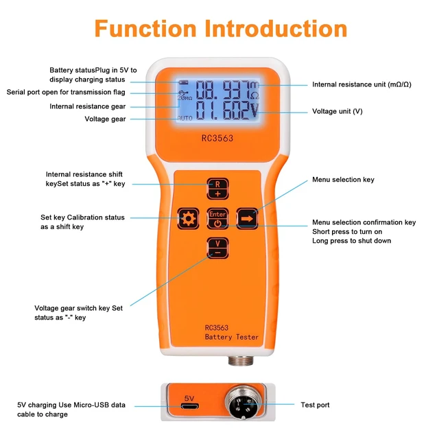 Alt view image 5 of 7 - Mulcort Battery Tester, 200 100V Portable Battery Internal Resistance Voltage Tester 3-Digit Display Battery Tester High-Precise True Four-Wire AC Lithium Lead-Acid Lithium Battery Detector