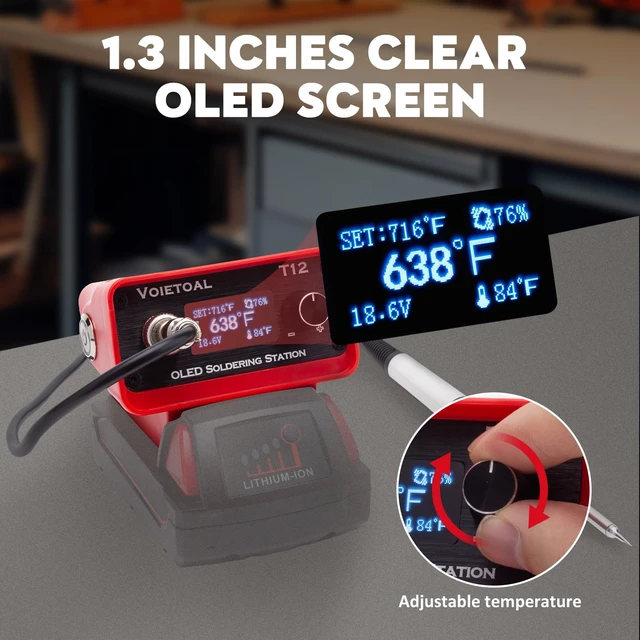 Alt view image 2 of 7 - Cordless Soldering Iron Station for Milwaukee M18 18V Battery(Tool Only) | Fast Heating,Precise Heat Control(392°F-896),OLED Display,Auto Sleep,/ Conversion,Portable Soldering Iron for DIY/Repair