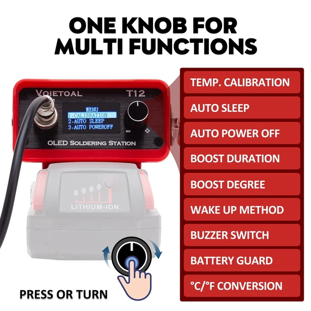 Alt view image 7 of 7 - Cordless Soldering Iron Station for Milwaukee M18 18V Battery(Tool Only) | Fast Heating,Precise Heat Control(392°F-896),OLED Display,Auto Sleep,/ Conversion,Portable Soldering Iron for DIY/Repair