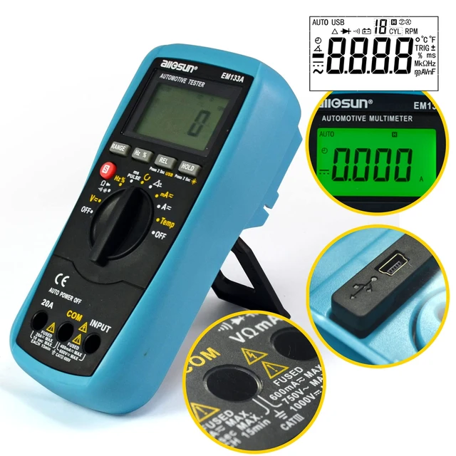 Alt view image 2 of 7 - allsun EM133A Auto Multimeter AC/DC Volt Ohm Amp Tester Tool | RPM, Dwell, Pulse Width, Temp, Capacitance, Continuity, Frequency. Diagnostic for Car Repair, Workshop, DIY Maintenance