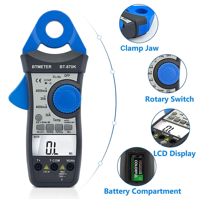 Alt view image 2 of 7 - BTMETER Clamp Multimeter BT-870K, DC AC Digital Voltage Current Meter, Auto Electric DMM Tester Avometer for Volt Amp Ohm Hz Temp Diode Continuity