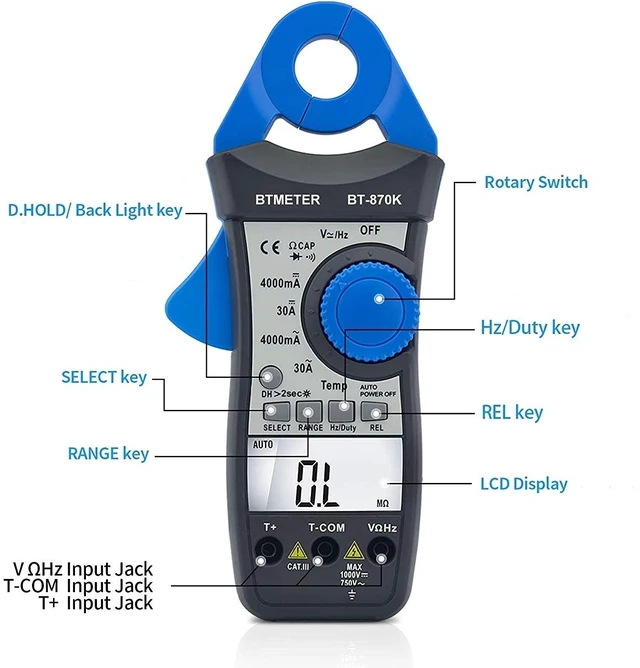 Alt view image 3 of 7 - BTMETER Clamp Multimeter BT-870K, DC AC Digital Voltage Current Meter, Auto Electric DMM Tester Avometer for Volt Amp Ohm Hz Temp Diode Continuity
