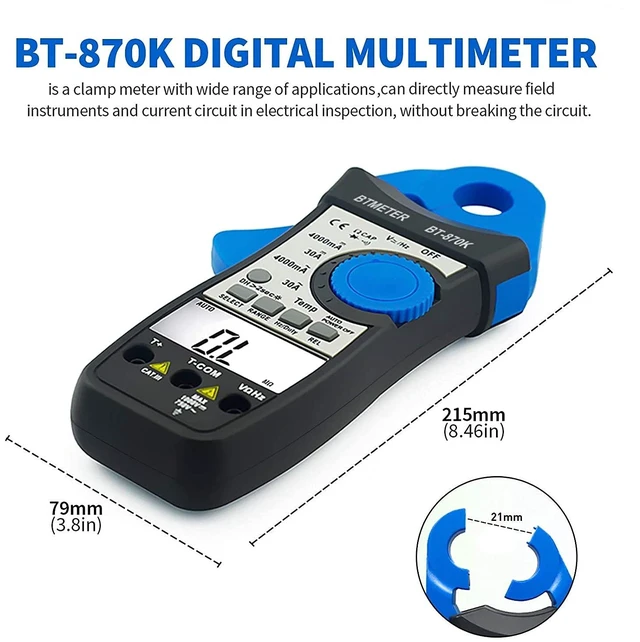 Alt view image 4 of 7 - BTMETER Clamp Multimeter BT-870K, DC AC Digital Voltage Current Meter, Auto Electric DMM Tester Avometer for Volt Amp Ohm Hz Temp Diode Continuity