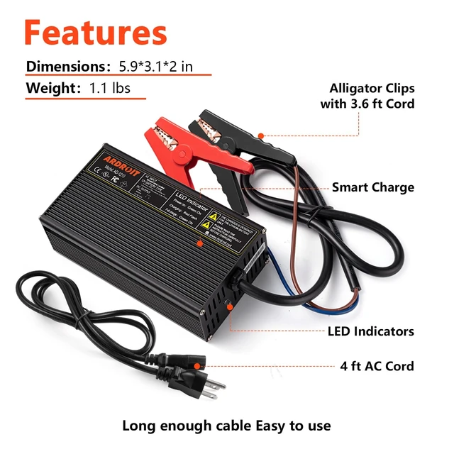 Alt view image 2 of 7 - Ardroit 14.6V 10A Lithium Battery Charger, LiFePO4 Battery Charger,Smart Battery Charger Maintainer for Cars,Motocycles,Golf Carts,UAV,Fishing Boat and Deep Cycle Batteries.