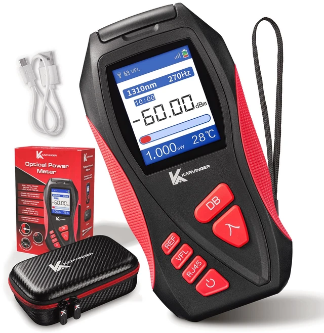 Main image of Karvinger Optical Power Meter 4-in-1 Fiber Optic Tool with VFL, RJ45 Tester & LED Light Rechargeable Fiber Light Meter for 8001700nm Signal Testing Network Maintenance Device