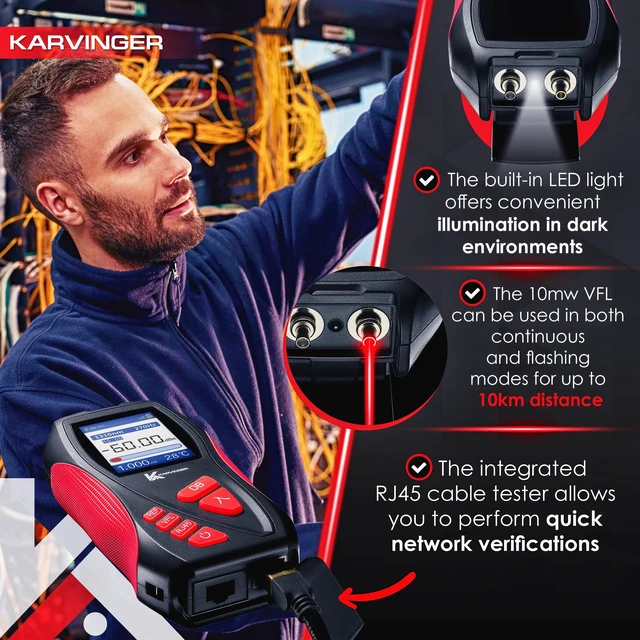 Alt view image 6 of 6 - Karvinger Optical Power Meter 4-in-1 Fiber Optic Tool with VFL, RJ45 Tester & LED Light Rechargeable Fiber Light Meter for 8001700nm Signal Testing Network Maintenance Device