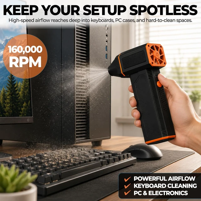Alt view image 2 of 7 - Krestwood Hub Electric Air Duster | 160,000 RPM Brushless Motor Jet Fan | Cordless Rechargeable Compressed Air Blower for PC, Keyboard, and Car Detailing (Black)