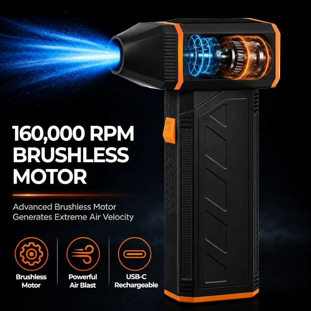 Alt view image 3 of 7 - Krestwood Hub Electric Air Duster | 160,000 RPM Brushless Motor Jet Fan | Cordless Rechargeable Compressed Air Blower for PC, Keyboard, and Car Detailing (Black)