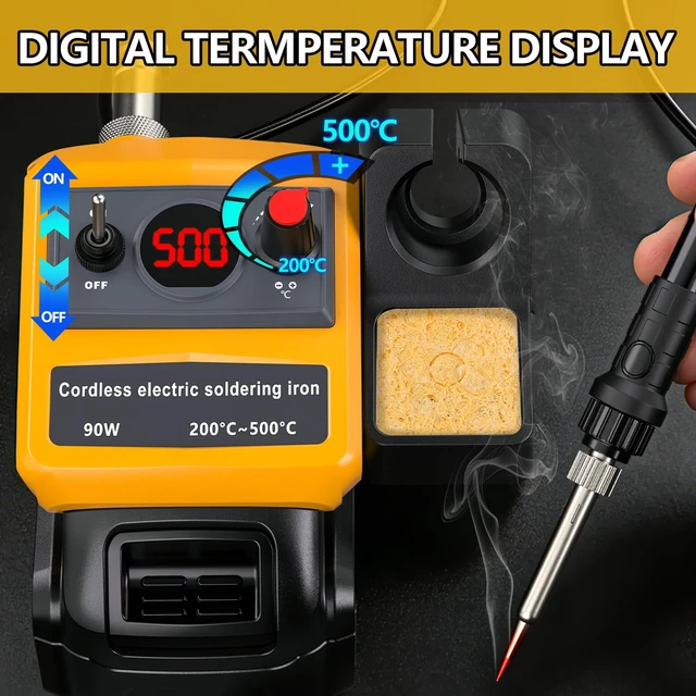 Alt view image 4 of 7 - GRVODFRTA Cordless Soldering Iron Station Compatible with Dewalt 20V | 90W Digital Display Soldering Station with Solder Tips Kit, Wire, 200-500 Adjustable for electronics repair