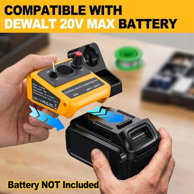 Alt view image 5 of 7 - GRVODFRTA Cordless Soldering Iron Station Compatible with Dewalt 20V | 90W Digital Display Soldering Station with Solder Tips Kit, Wire, 200-500 Adjustable for electronics repair
