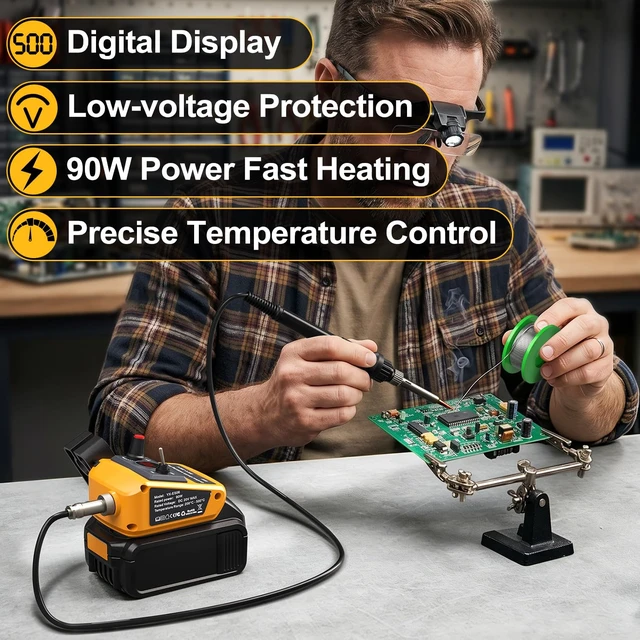 Alt view image 7 of 7 - GRVODFRTA Cordless Soldering Iron Station Compatible with Dewalt 20V | 90W Digital Display Soldering Station with Solder Tips Kit, Wire, 200-500 Adjustable for electronics repair