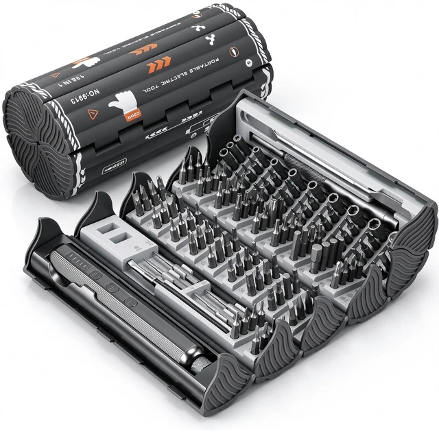 Main image of 138-in-1 Precision Electric Screwdriver Set,Magnetic Electronics Repair Kit | 138-in-1120 Magnetic Bits5-Level TorqueDual LED LightsUSB-C RechargeableElectronics Repair