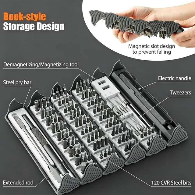 Alt view image 3 of 7 - 138-in-1 Precision Electric Screwdriver Set,Magnetic Electronics Repair Kit | 138-in-1120 Magnetic Bits5-Level TorqueDual LED LightsUSB-C RechargeableElectronics Repair