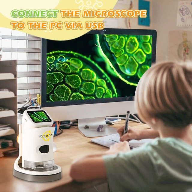 Alt view image 6 of 7 - Handheld Digital Microscope for Kids, 1000X, 2.1'' HD LCD Screen | STEM learning toy for ages 8-12; 6 LED lights, slides, 32GB card, photo/video capture, and a gift for boys and girls.