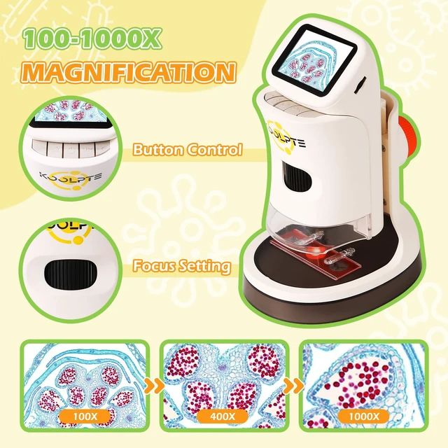 Alt view image 3 of 7 - Handheld Digital Microscope for Kids, 1000X, 2.1'' HD LCD Screen | STEM learning toy for ages 8-12; 6 LED lights, slides, 32GB card, photo/video capture, and a gift for boys and girls.