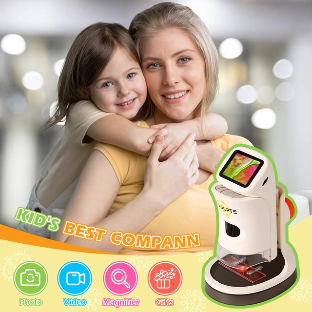 Alt view image 7 of 7 - Handheld Digital Microscope for Kids, 1000X, 2.1'' HD LCD Screen | STEM learning toy for ages 8-12; 6 LED lights, slides, 32GB card, photo/video capture, and a gift for boys and girls.