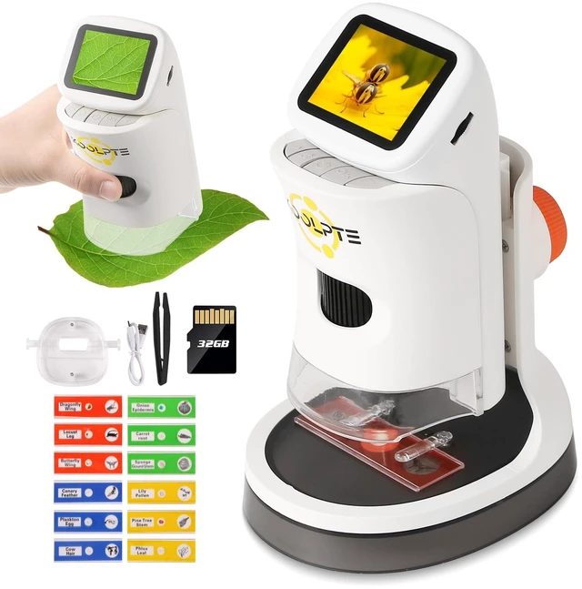 Main image of Handheld Digital Microscope for Kids, 1000X, 2.1'' HD LCD Screen | STEM learning toy for ages 8-12; 6 LED lights, slides, 32GB card, photo/video capture, and a gift for boys and girls.
