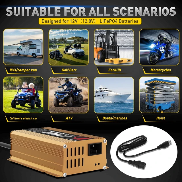 Alt view image 2 of 7 - 12V 20A Lithium Battery Charger, 14.6V LiFePO4 Charger & 0V Activation | For deep cycle LiFePO4, dual connectors, 8 safety protections & LED indicator, charging for RVs, marine, solar & off-grid