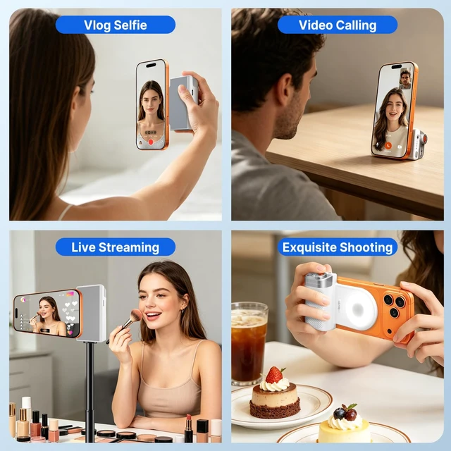 Alt view image 4 of 7 - yAyusi Phone Selfie Grip with Light+Flash, Magnetic Phone Camera Grip with Detachable Shutter Remote, Adjustable LED Magnetic Selfie Light for Selfies/Photography/TikTok/Creators/Video