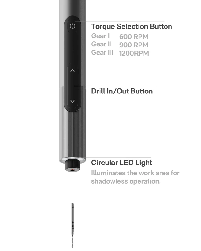 Alt view image 2 of 7 - HOTO SNAPBLOQ D-A03 Cordless Electric Mini Drill w/ 20-Piece M2 Drill Bits | 3-Speed 6001,200 RPM, Coreless Brushless Motor, LED Light, Precision Hand Drill for Jewelry, PCB & DIY Crafts, USB-C