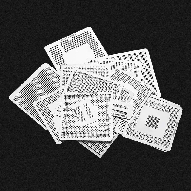 Alt view image 7 of 7 - Digital, Universal BGA Reballing, 130 Pieces BGA Reballing Stencils Reballing Rework Net Stencils Steel Stencil Grid Direct Heat Set Kit Electric Soldering Accessories