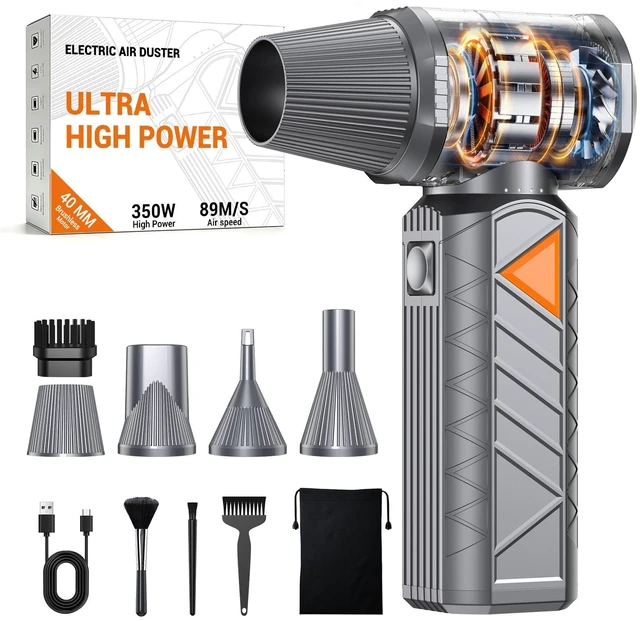 Main image of Compressed Air Duster, 350W Cordless Electric Air Blower, Rechargeable Mini | 40 mm High power Brushless Motor, 10000mAh, 180,000 RPM, 18W Fast Charge, Cordless for PC, Keyboard, Car, Home & Outdoors