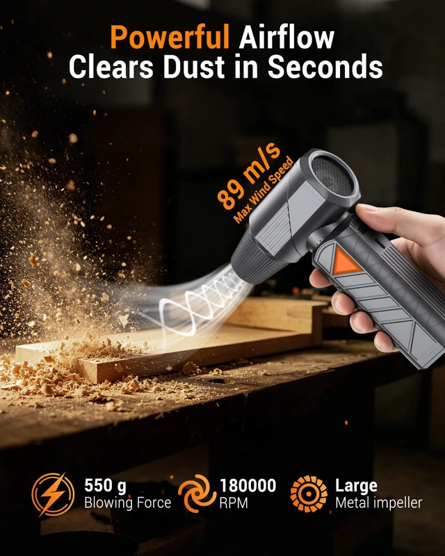 Alt view image 3 of 7 - Compressed Air Duster, 350W Cordless Electric Air Blower, Rechargeable Mini | 40 mm High power Brushless Motor, 10000mAh, 180,000 RPM, 18W Fast Charge, Cordless for PC, Keyboard, Car, Home & Outdoors