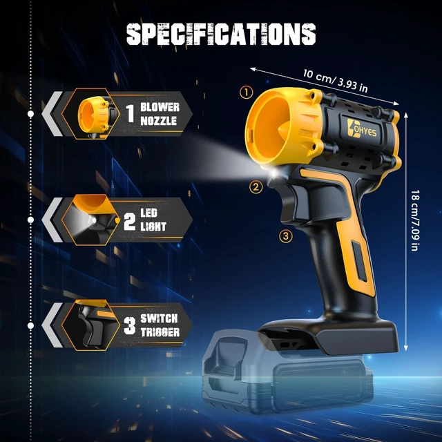 Alt view image 3 of 7 - ohyes Air Duster Fit for DeWALT 20v Max Battery | 380W Brushless High-Speed Motor 100,000RPM Battery Variable Speed Turbo Jet Fan for Jobsite Workshop(Battery not Included)