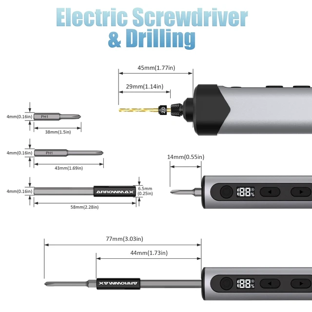 Alt view image 3 of 7 - AM ARROWMAX Mini Electric Screwdriver & Electric Drill, 2 in 1 Tool Set, Drilling Adapter, 600RPM, Precision Screwdriver, 70 Bit, 5 Torque Settings, Power Screwdriver for Phones Watch Laptops