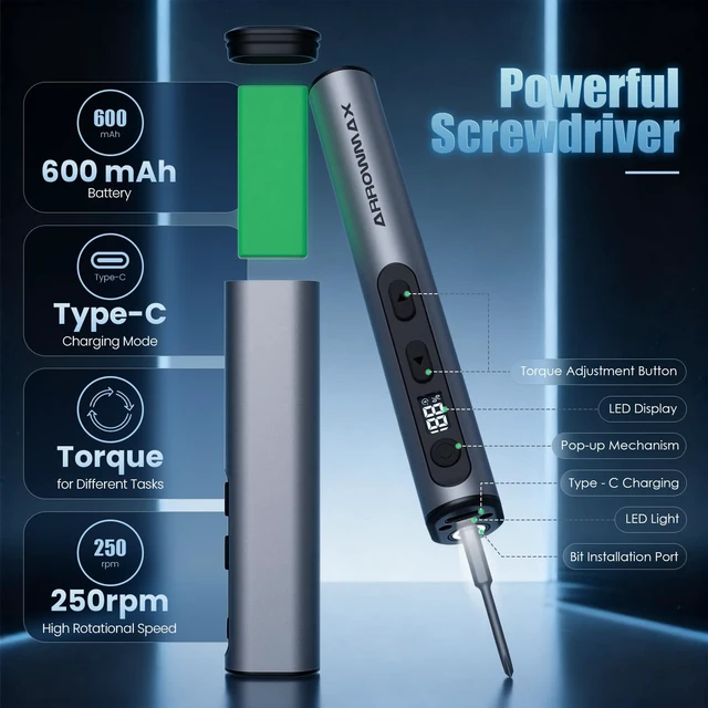 Alt view image 2 of 7 - AM ARROWMAX Mini Electric Screwdriver & Electric Drill, 2 in 1 Tool Set, Drilling Adapter, 600RPM, Precision Screwdriver, 70 Bit, 5 Torque Settings, Power Screwdriver for Phones Watch Laptops