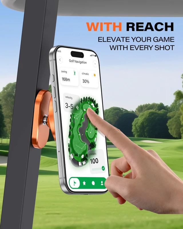 Alt view image 2 of 7 - A2C Orange Alloy Magnetic Golf Cart Phone Holder Mount, Golf Accessories | Golf Gifts for Men Dad Father Husband Women Golfers, Golf Accessories Essentials Gadgets Gear Stuff Fits EZGO Club Car Yamaha