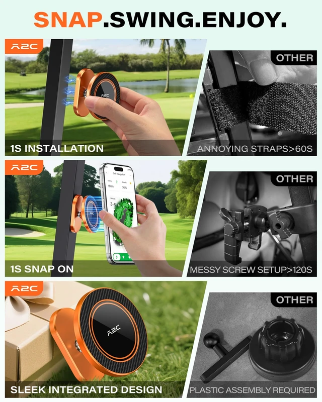 Alt view image 3 of 7 - A2C Orange Alloy Magnetic Golf Cart Phone Holder Mount, Golf Accessories | Golf Gifts for Men Dad Father Husband Women Golfers, Golf Accessories Essentials Gadgets Gear Stuff Fits EZGO Club Car Yamaha