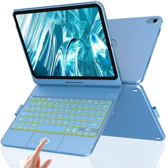 Main image of aMZCaSE Touch Keyboard Case for iPad A16 11th/10th Gen, 360° Rotating | Multi-Touch Touchpad, 7-Color Backlit, Pencil Holder, Fits iPad A16 11 (2025) & 10th Gen 10.9 (2022), Ocean Blue