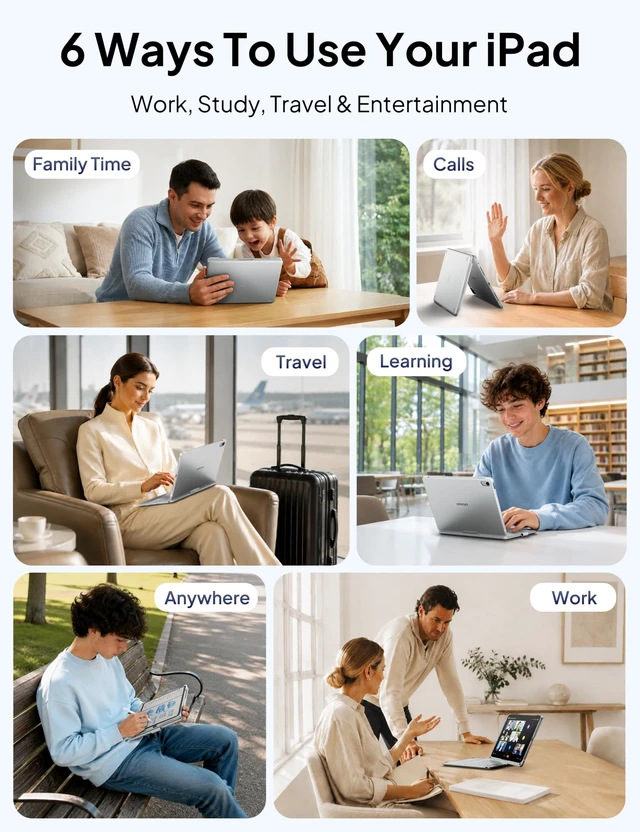 Alt view image 4 of 7 - doqo iPad A16 11th/10th Gen Case with Keyboard & Trackpad,360° Rotating | Laptop-Style Typing,Multi-Touch,Backlit Keyboard,Swivel,For iPad A16 11 (2025) & 10th Gen 10.9 (2022),Silver,Pencil Holder
