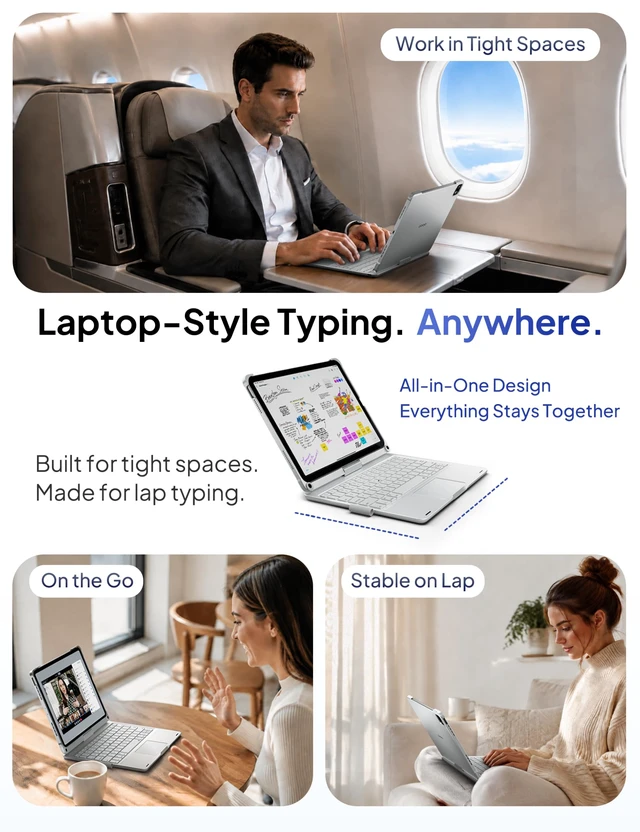 Alt view image 5 of 7 - doqo iPad A16 11th/10th Gen Case with Keyboard & Trackpad,360° Rotating | Laptop-Style Typing,Multi-Touch,Backlit Keyboard,Swivel,For iPad A16 11 (2025) & 10th Gen 10.9 (2022),Silver,Pencil Holder
