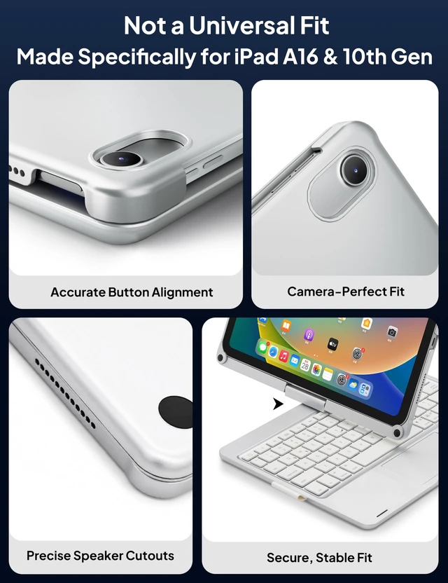 Alt view image 6 of 7 - doqo iPad A16 11th/10th Gen Case with Keyboard & Trackpad,360° Rotating | Laptop-Style Typing,Multi-Touch,Backlit Keyboard,Swivel,For iPad A16 11 (2025) & 10th Gen 10.9 (2022),Silver,Pencil Holder