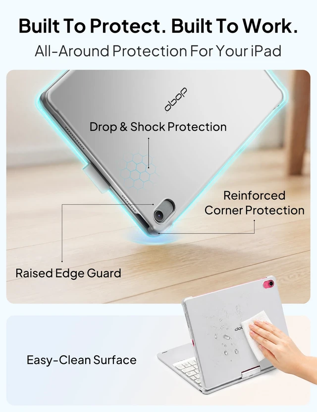 Alt view image 7 of 7 - doqo iPad A16 11th/10th Gen Case with Keyboard & Trackpad,360° Rotating | Laptop-Style Typing,Multi-Touch,Backlit Keyboard,Swivel,For iPad A16 11 (2025) & 10th Gen 10.9 (2022),Silver,Pencil Holder